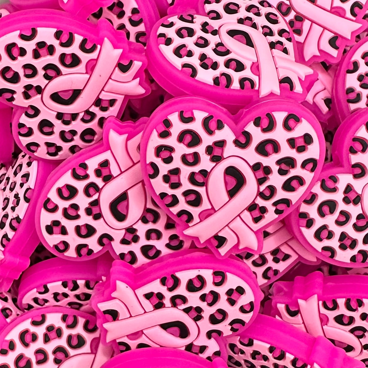 Focal Bead, Pink Leopard Heart Ribbon