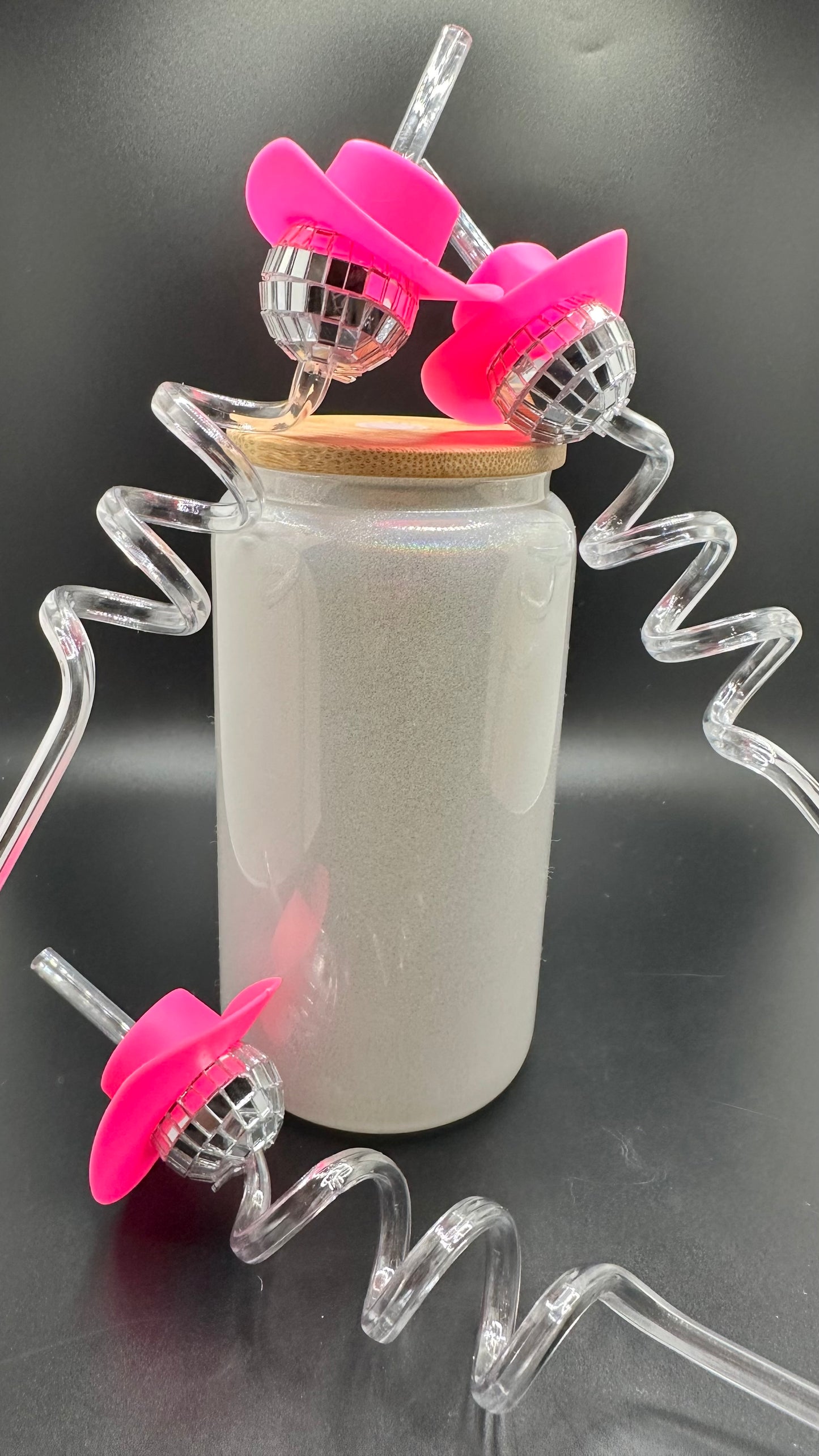 Hot Pink Hat Disco Ball Twisty Straw
