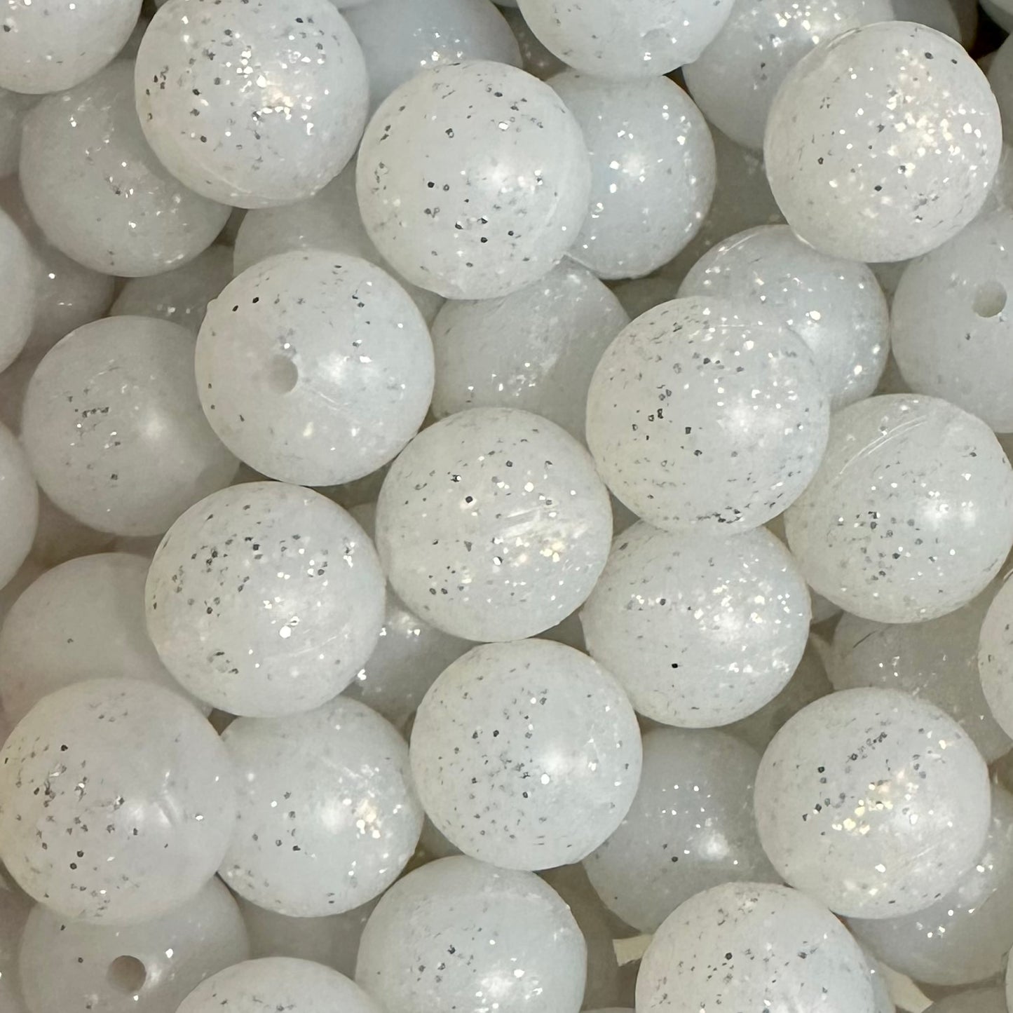 15 mm Silicone Bead, Glitter White