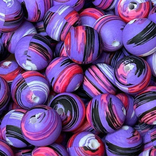 15 mm Printed Silicone Bead, Brush Strokes