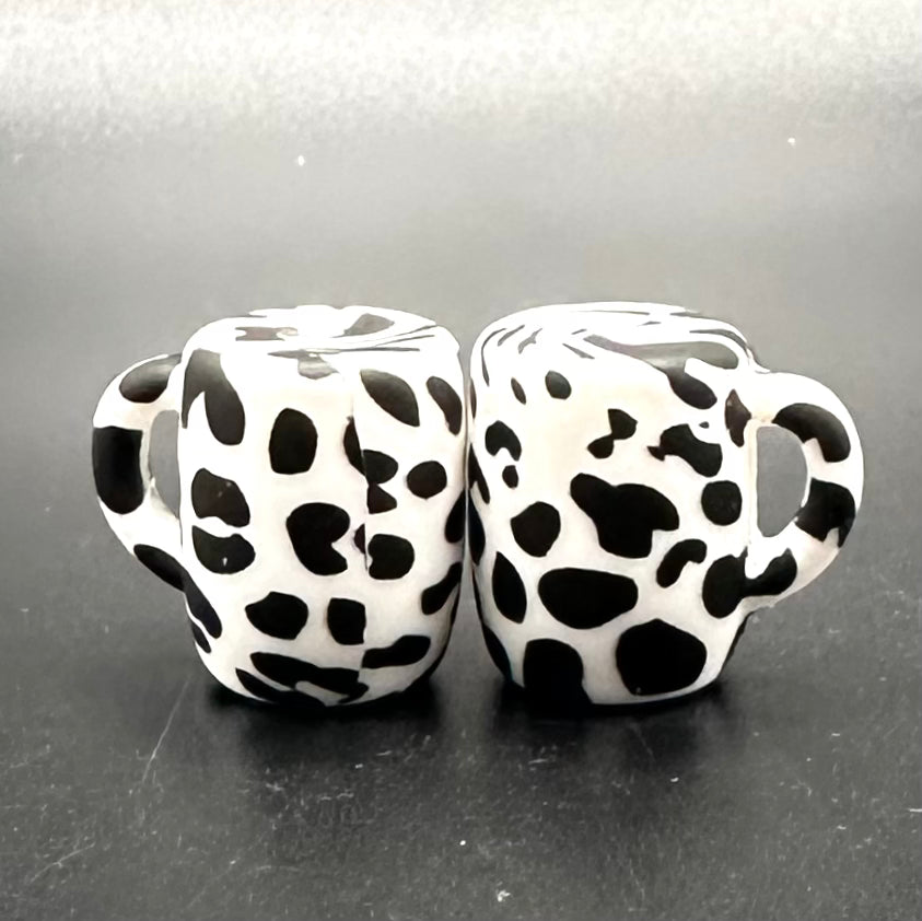 Focal Bead, Silicone Coffee Cup Bead, Cow Print