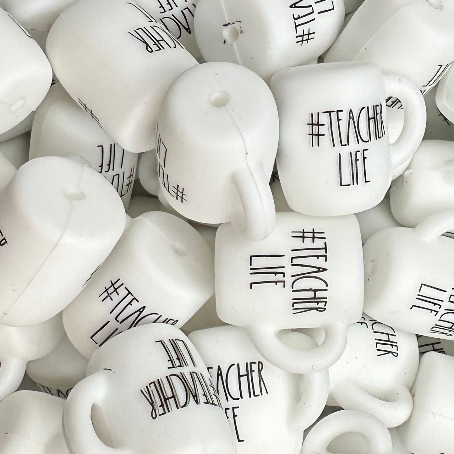 Focal Bead, Silicone Coffee Cup Bead, #Teacher Life