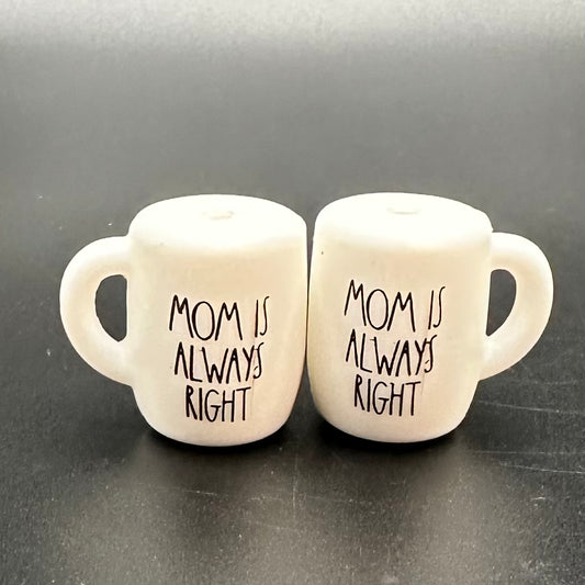 Focal Bead, Silicone Coffee Cup Bead, Mom is Always Right