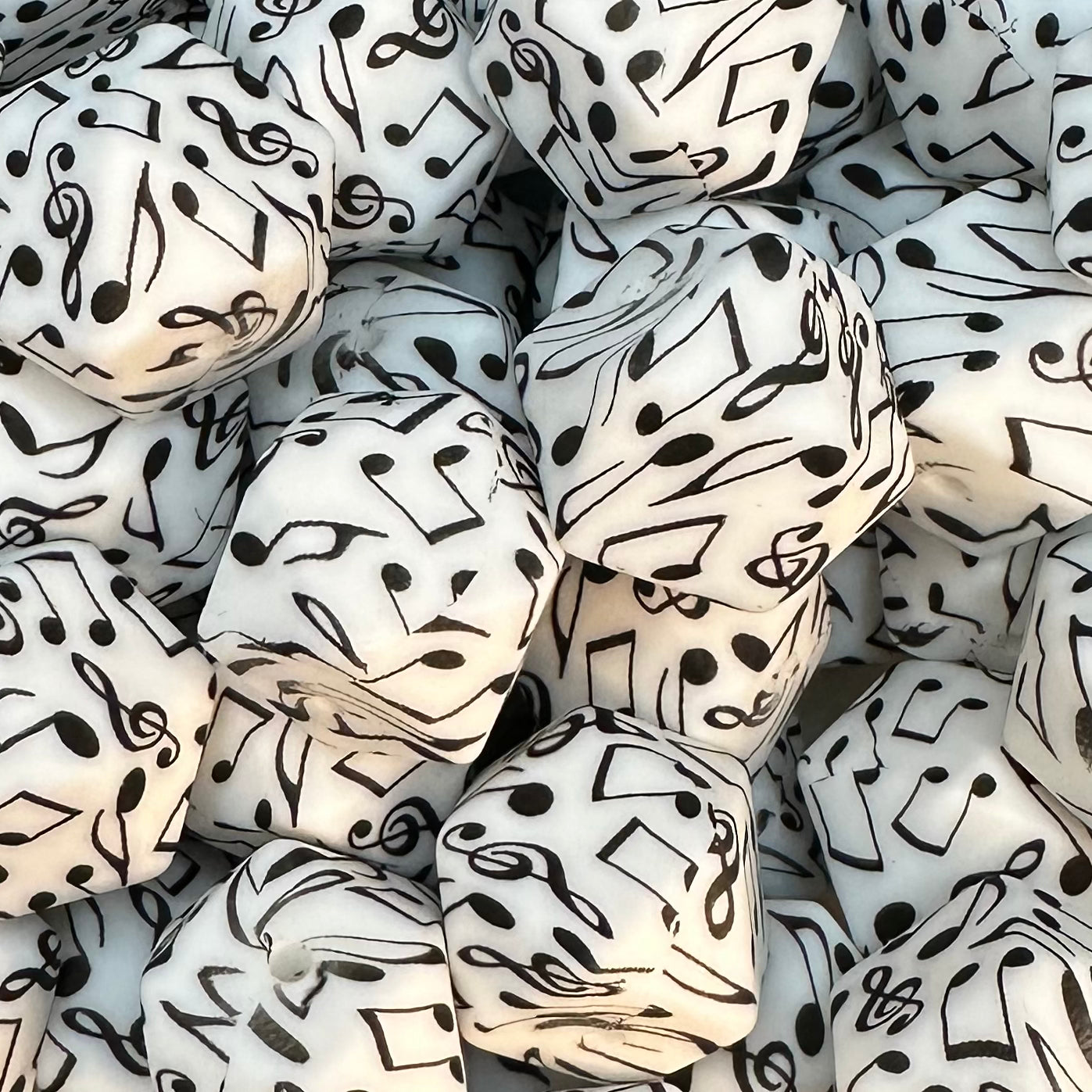17mm Printed Hexagon Silicone Bead, Music