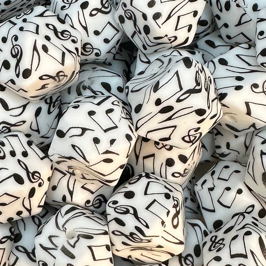 17mm Printed Hexagon Silicone Bead, Music