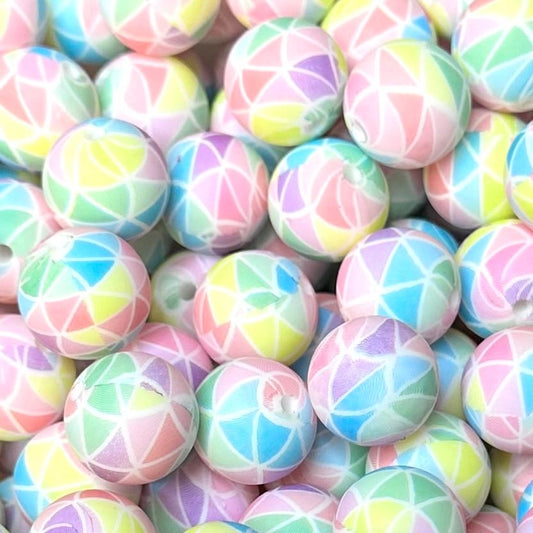 15 mm Printed Silicone Bead, Geometric