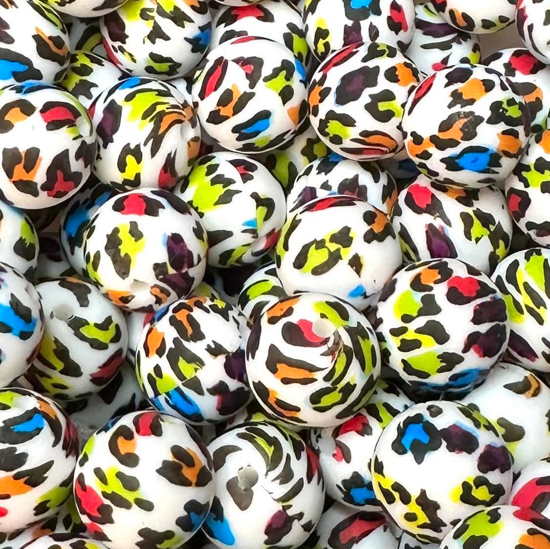 15 mm Printed Silicone Bead, Multi Cheetah