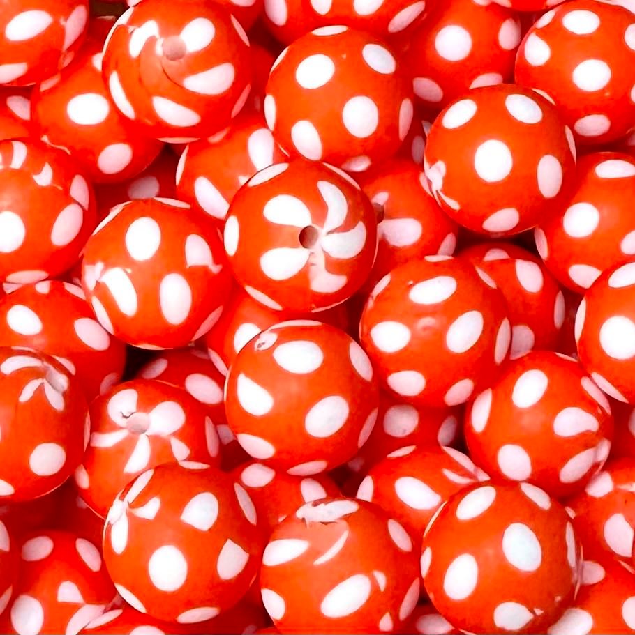 15 mm Printed Silicone Bead, Red Dot