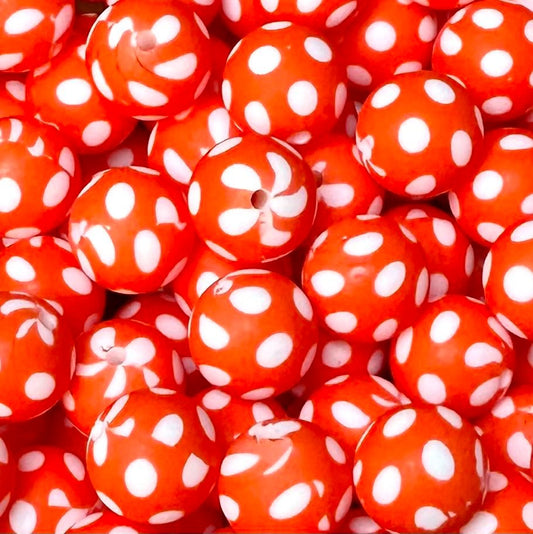 15 mm Printed Silicone Bead, Red Dot