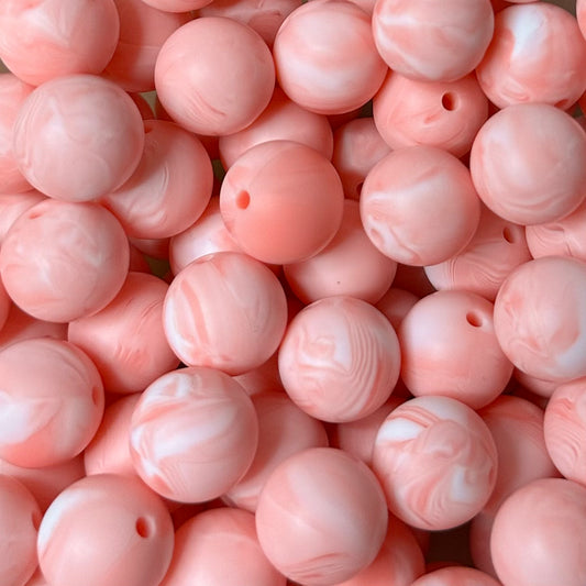 15 mm Silicone Bead, Peach Marble