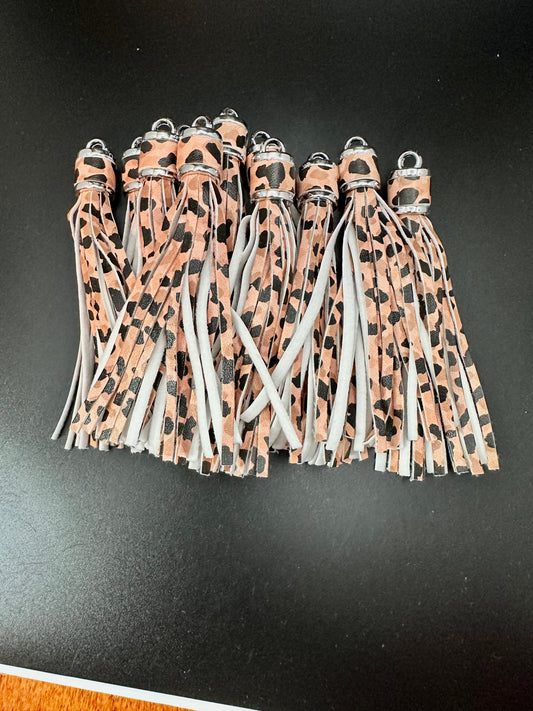 4” Leather Tassels, Cow Print