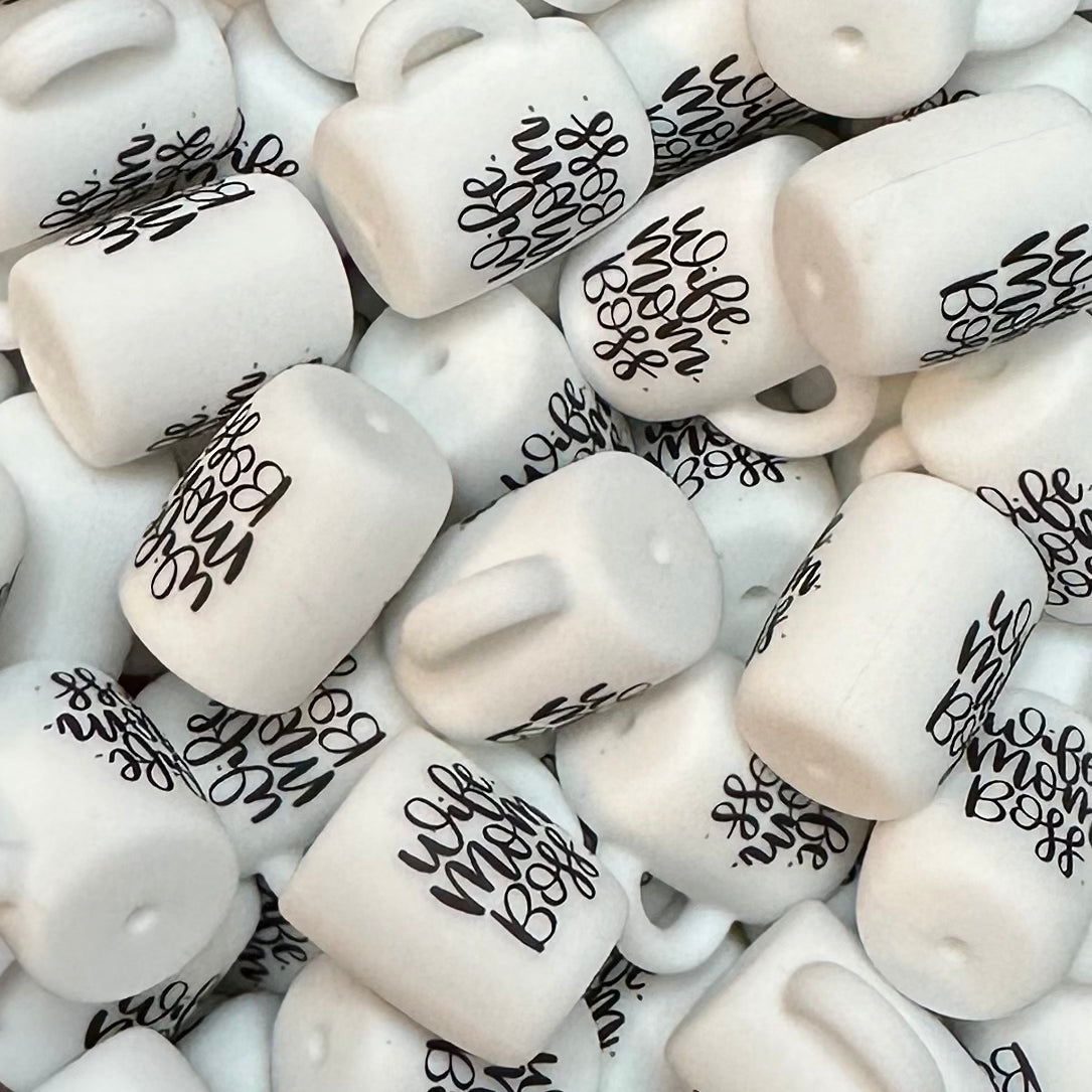 Focal Bead, Silicone Coffee Cup Bead, Wife Mom Boss
