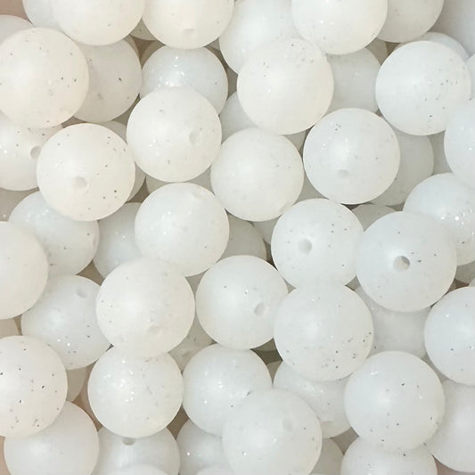 15 mm Silicone Bead, Glitter White