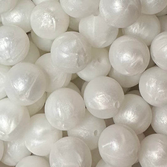 15 mm Silicone Bead, Metallic White