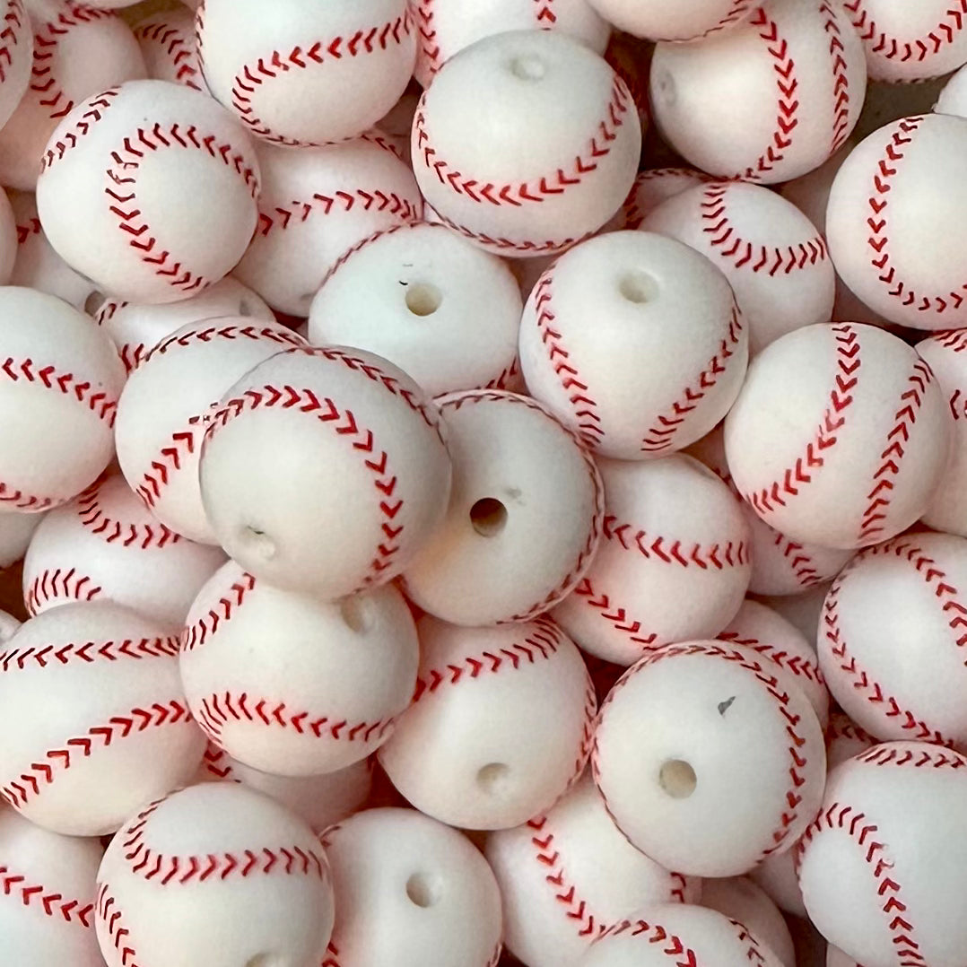 15 mm Printed Silicone Bead, Baseball