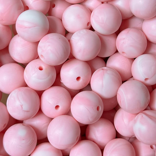 15 mm Silicone Bead, Pink Marble