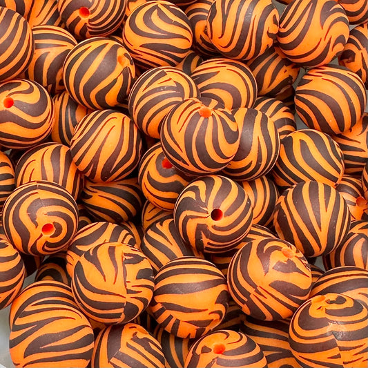 15 mm Printed Silicone Bead, Tiger