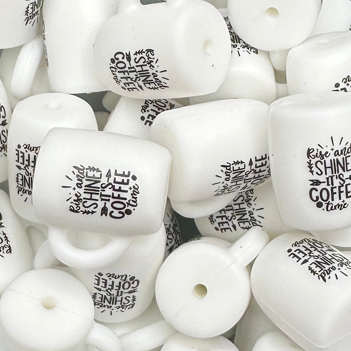 Focal Bead, Silicone Coffee Cup Bead, Rise and Shine It’s Coffee Time