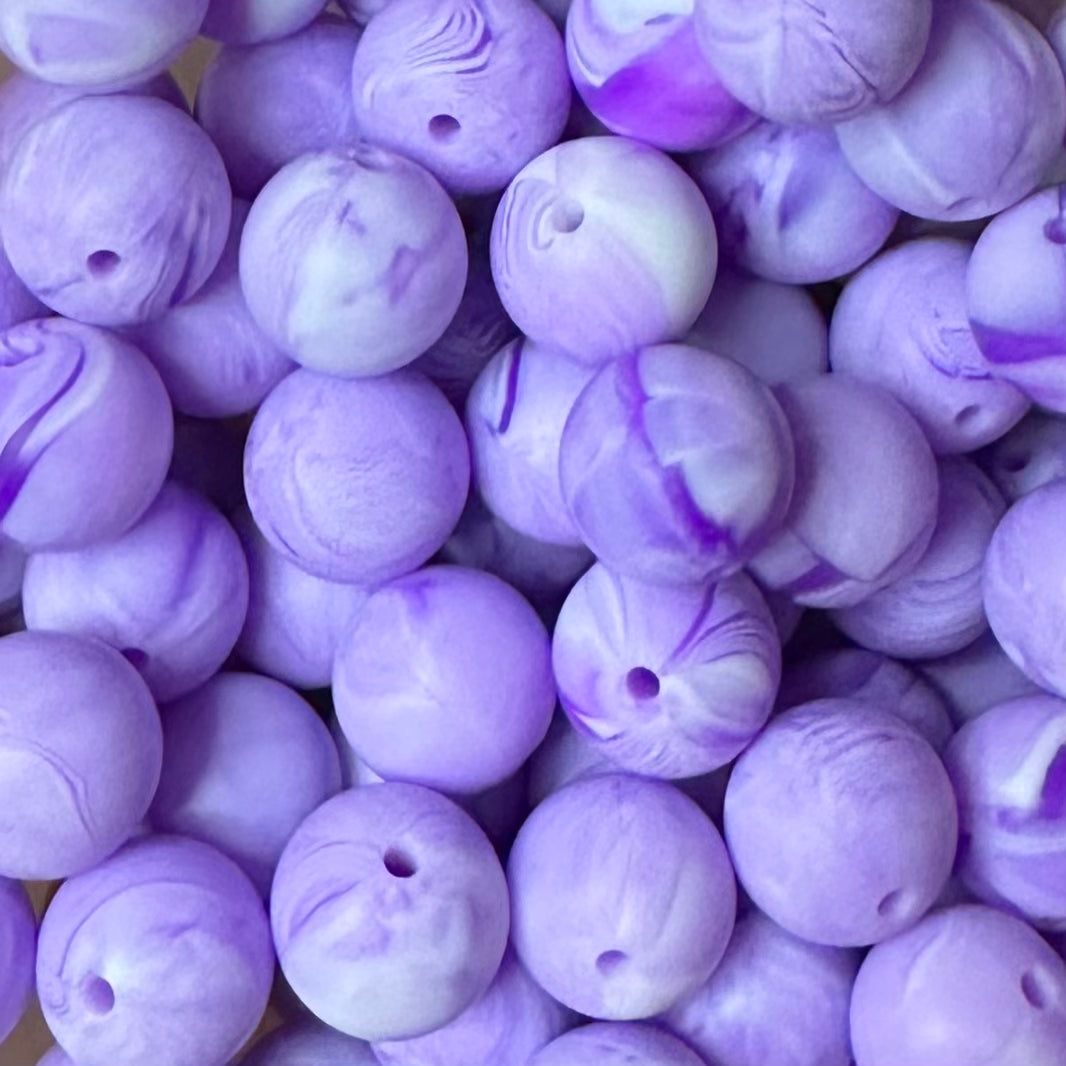 15 mm Silicone Bead, Purple Marble