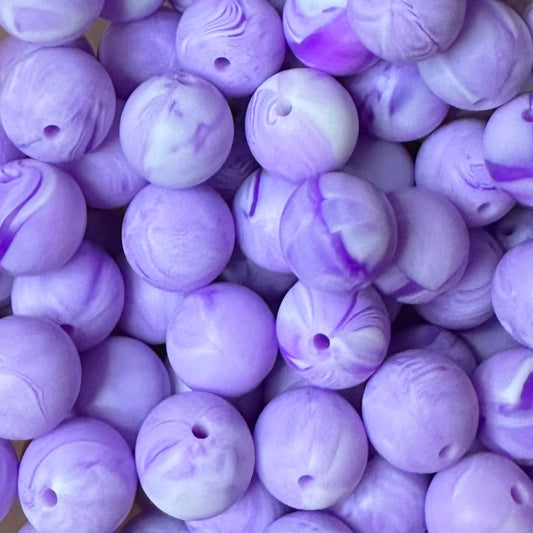 15 mm Silicone Bead, Purple Marble