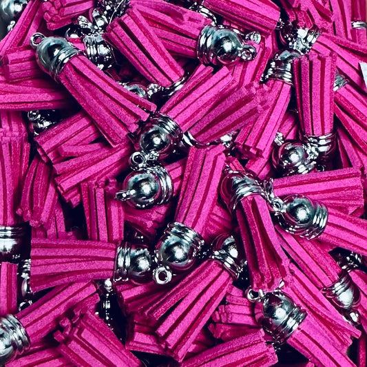 Leather Tassels, Fuchsia