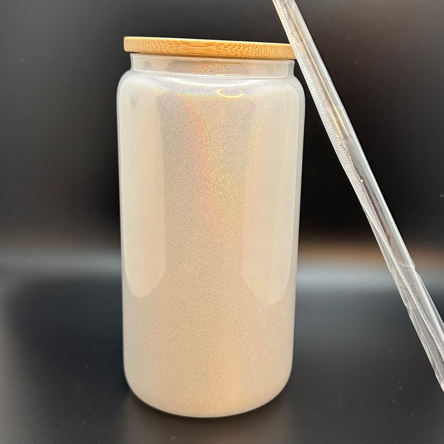 16 oz. White Shimmer Glass Can