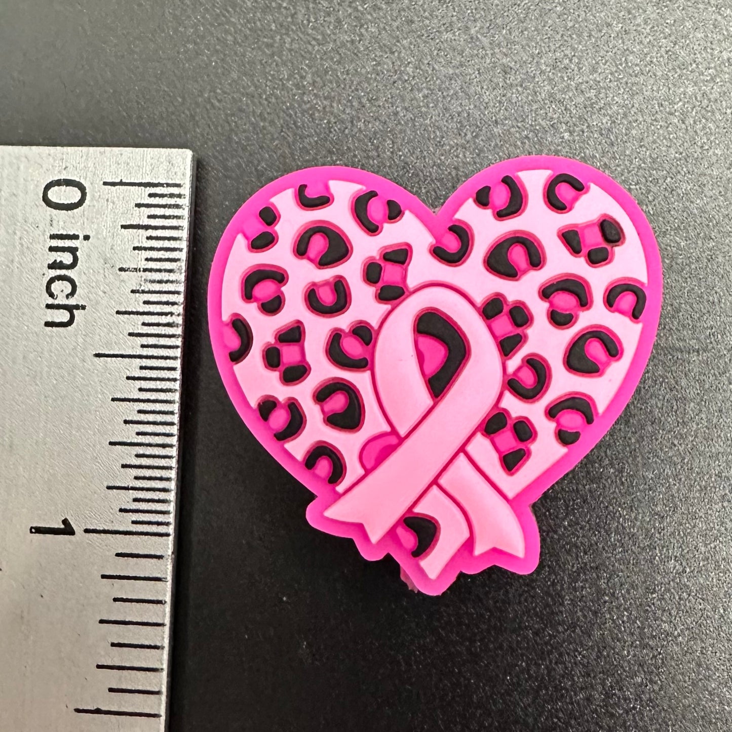 Focal Bead, Pink Leopard Heart Ribbon