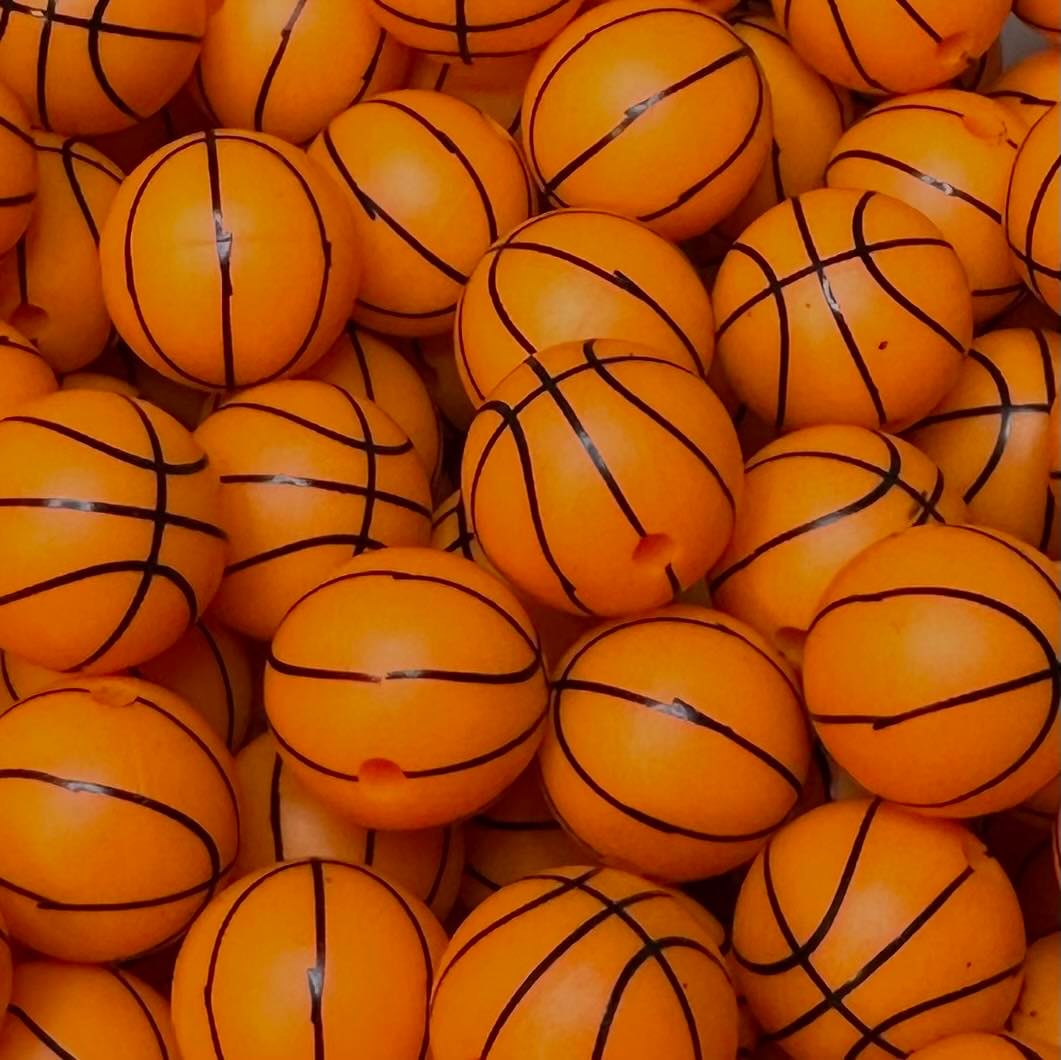 15 mm Printed Silicone Bead, Basketball
