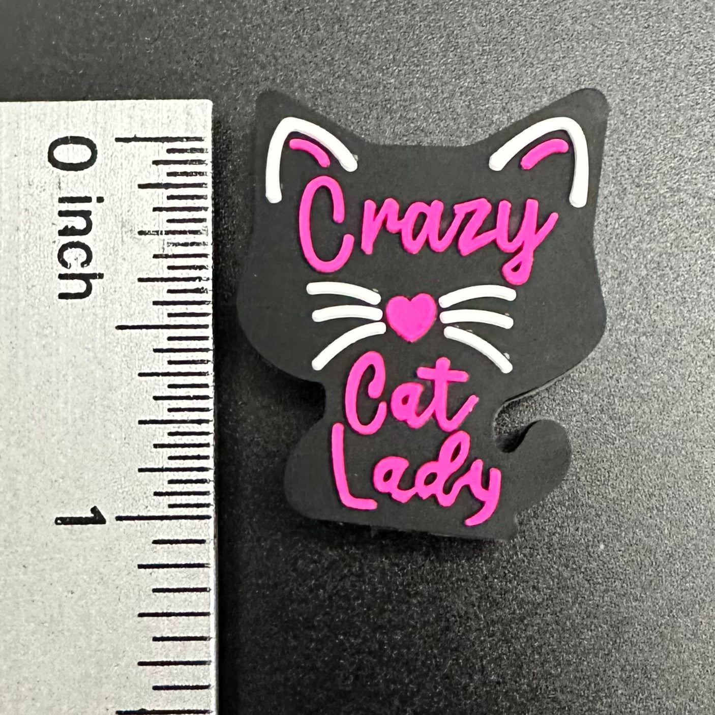 Focal Bead, Crazy Cat Lady-Pink on Black