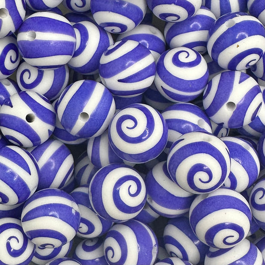 15 mm Printed Silicone Bead, Blue Swirl