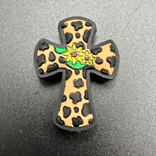 Focal Bead, Cow Print Cross-Peach