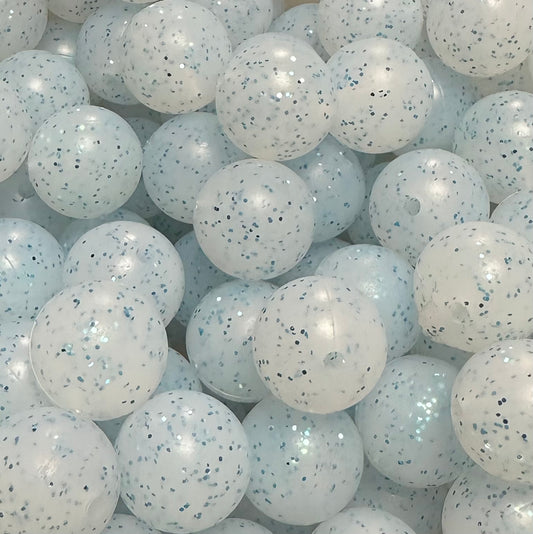 15 mm Silicone Bead, Glitter Blue