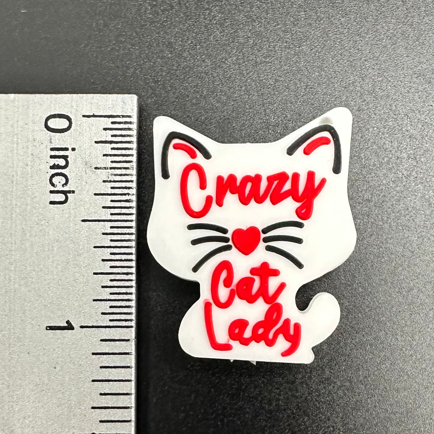 Focal Bead, Crazy Cat Lady-Red on White
