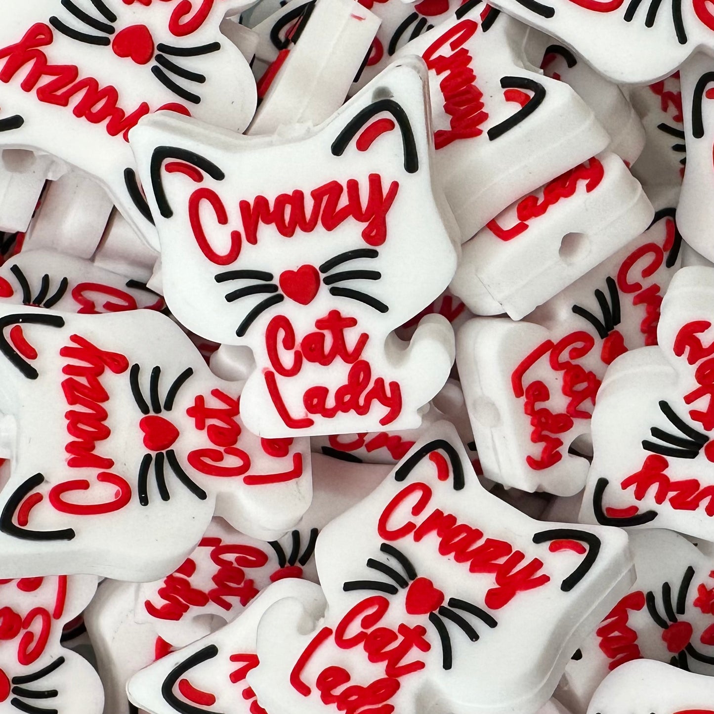 Focal Bead, Crazy Cat Lady-Red on White