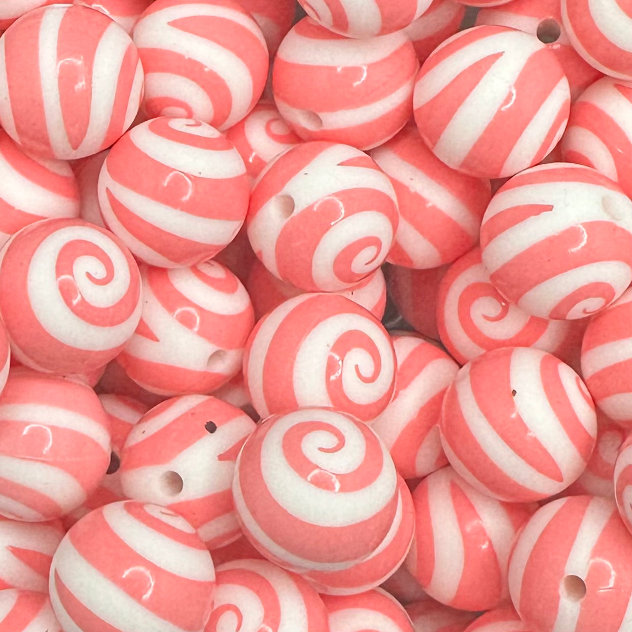 15 mm Printed Silicone Bead, Pink Swirl