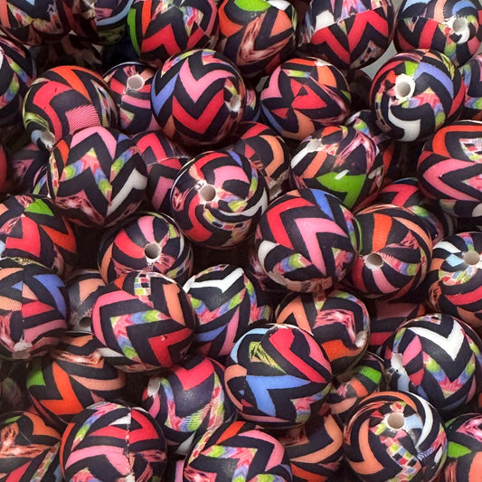 15 mm Printed Silicone Bead, Dark Chevron