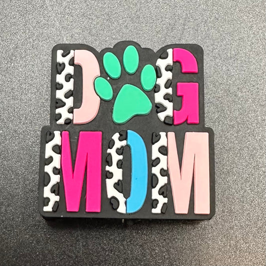 Focal Bead, Bold Dog Mom-Pink