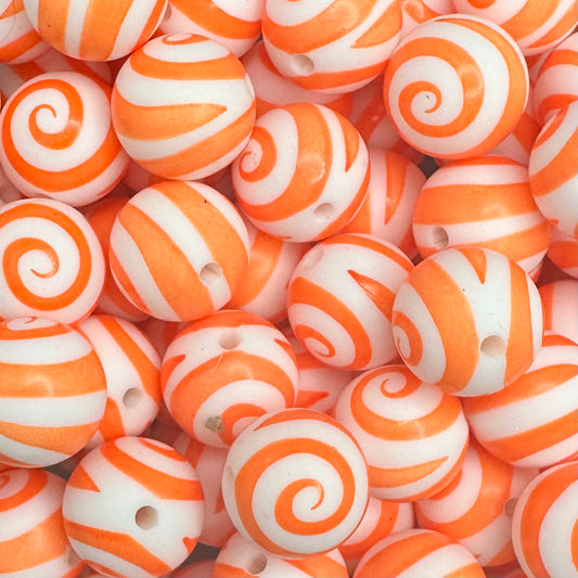 15 mm Printed Silicone Bead, Orange Swirl