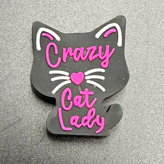 Focal Bead, Crazy Cat Lady-Pink on Black