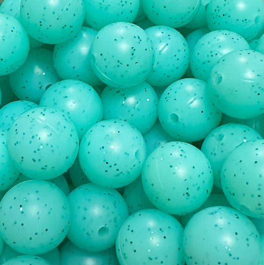 15 mm Silicone Bead, Glitter Turquoise