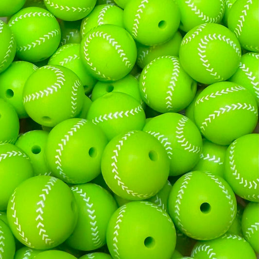 15 mm Printed Silicone Bead, Lime Softball