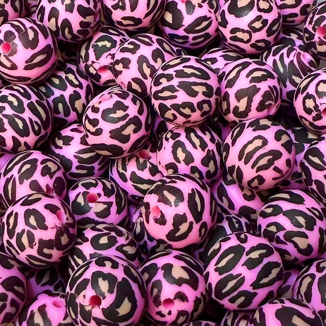 15 mm Printed Silicone Bead, Pink Cheetah