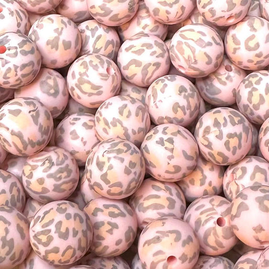15 mm Printed Silicone Bead, Pink Leopard