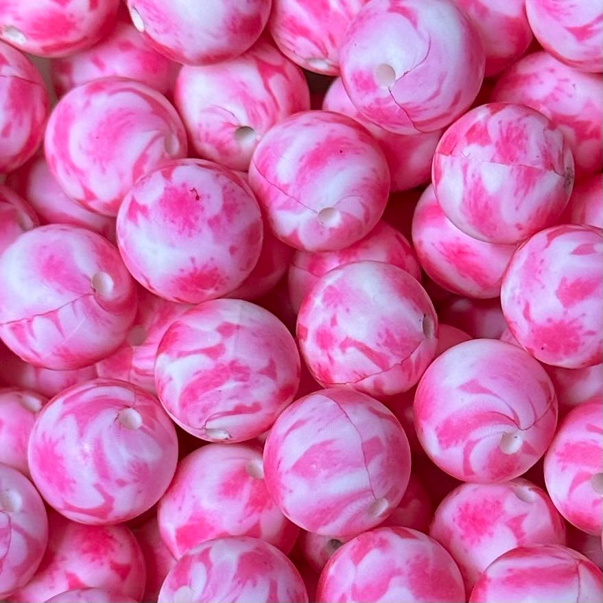 15 mm Printed Silicone Bead, Pink Splash