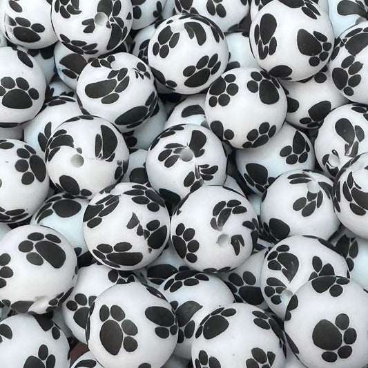 15 mm Printed Silicone Bead, Puppy Prints