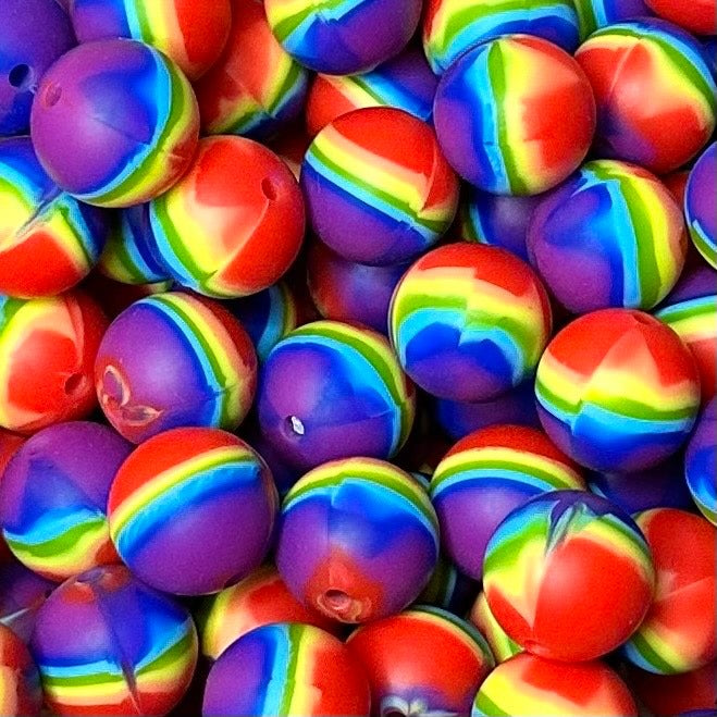 15 mm Printed Silicone Bead, Rainbow Planet