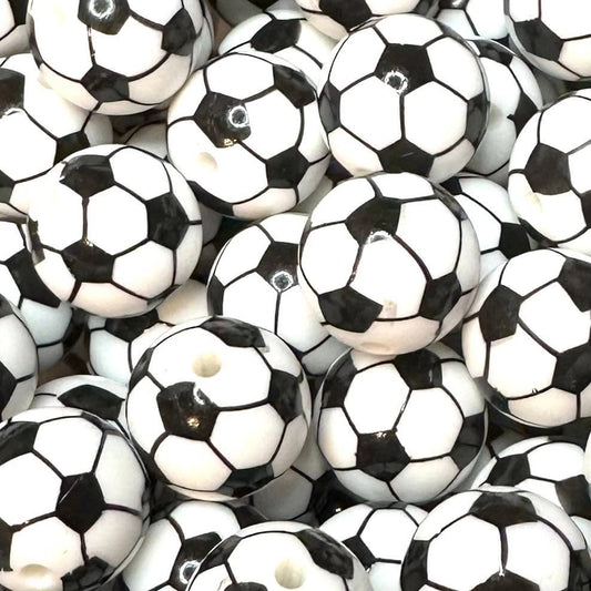 15 mm Printed Silicone Bead, Soccer