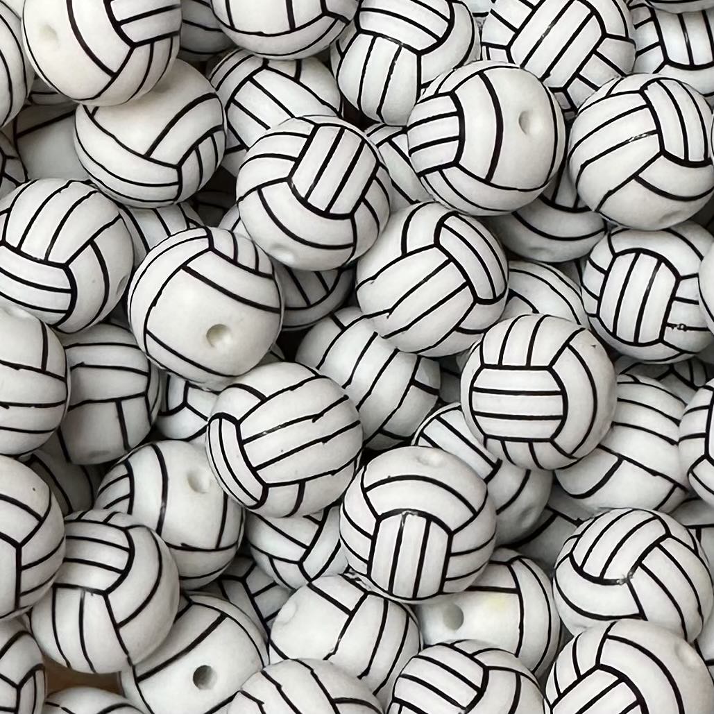 15 mm Printed Silicone Bead, Volleyball