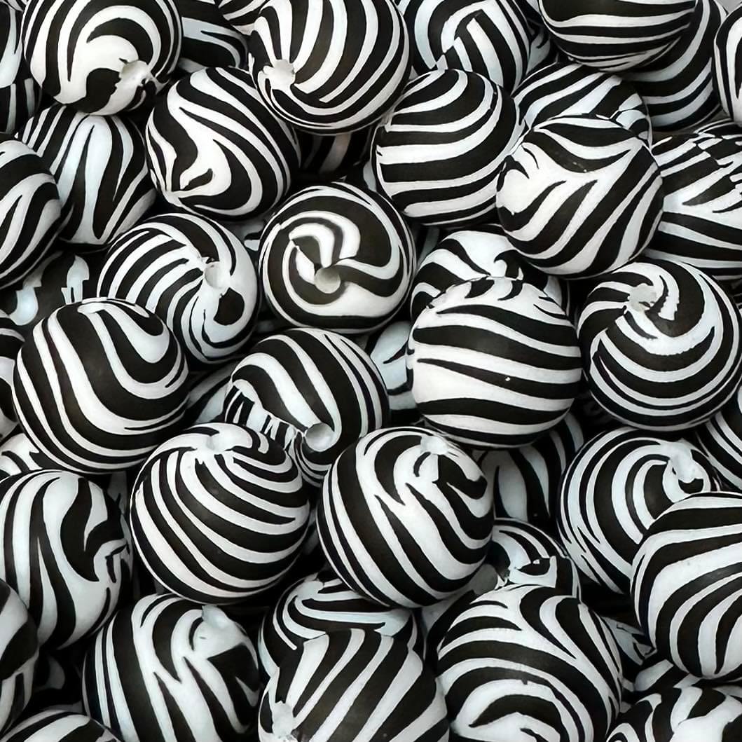 15 mm Printed Silicone Bead, Zebra