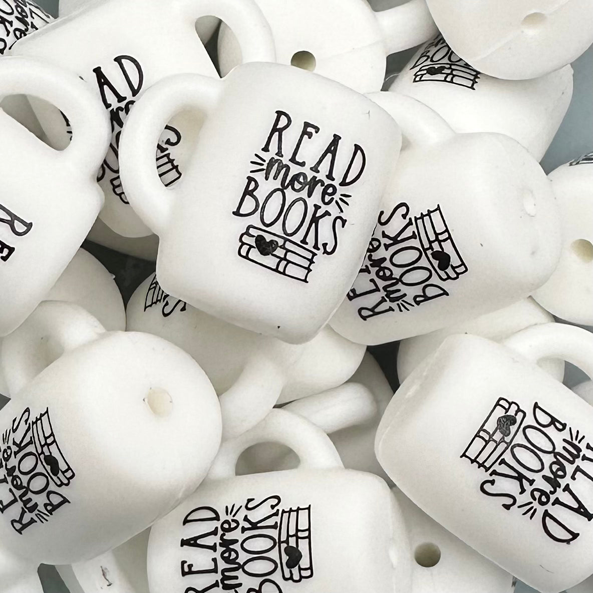 Focal Bead, Silicone Coffee Cup Bead, Read More Books